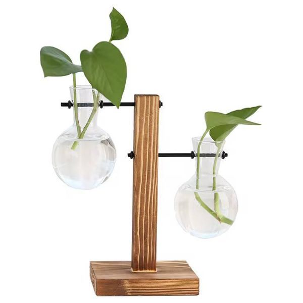 مزهرية ديكور مع قاعدة خشب