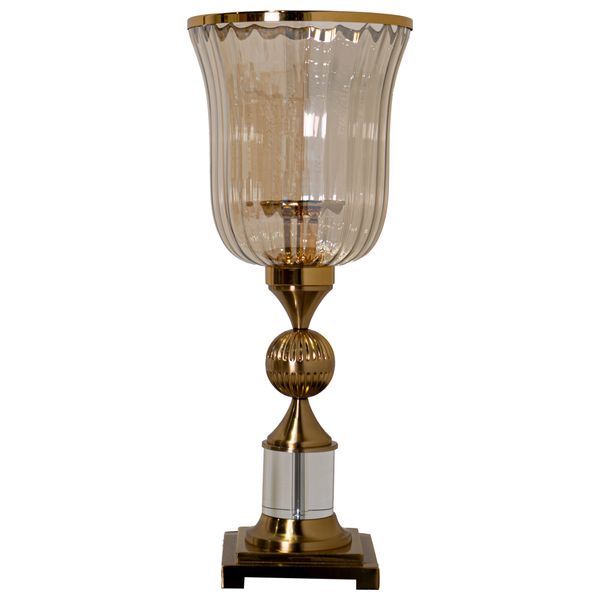 صدف حامل شموع زجاجي كبير باللونين الذهبي والعنبري